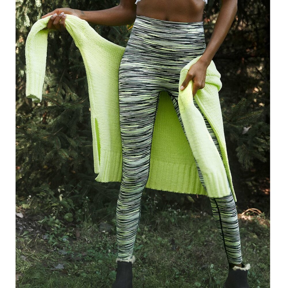 AERIE AMERICAN EAGLE Chill Play Move 7/8 Legging Space Dye High Rise Lime Green